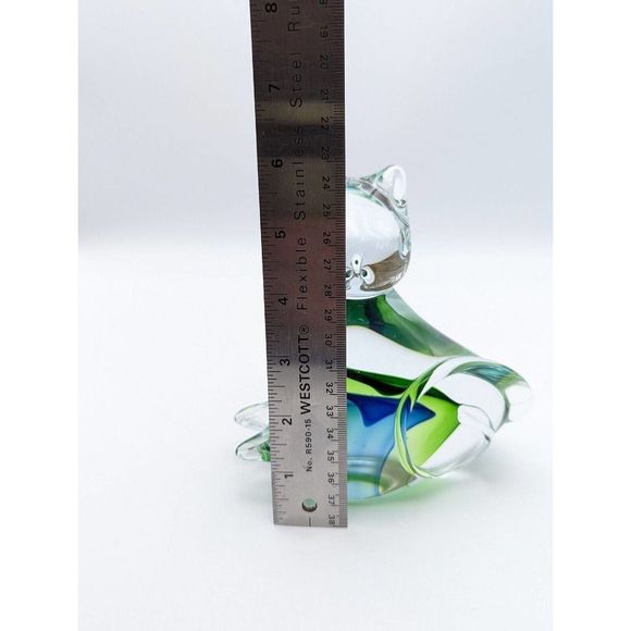 Art Glass Blue and Green Cat Figurine Curling Tail Paperweight - Picture 9 of 12